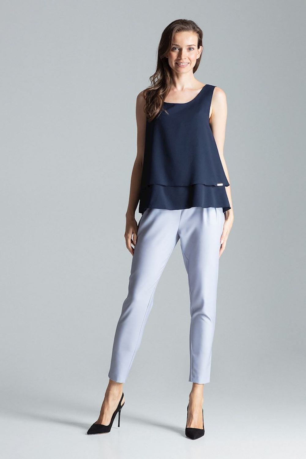 Figl Navy Flared Sleeveless Blouse - view 4