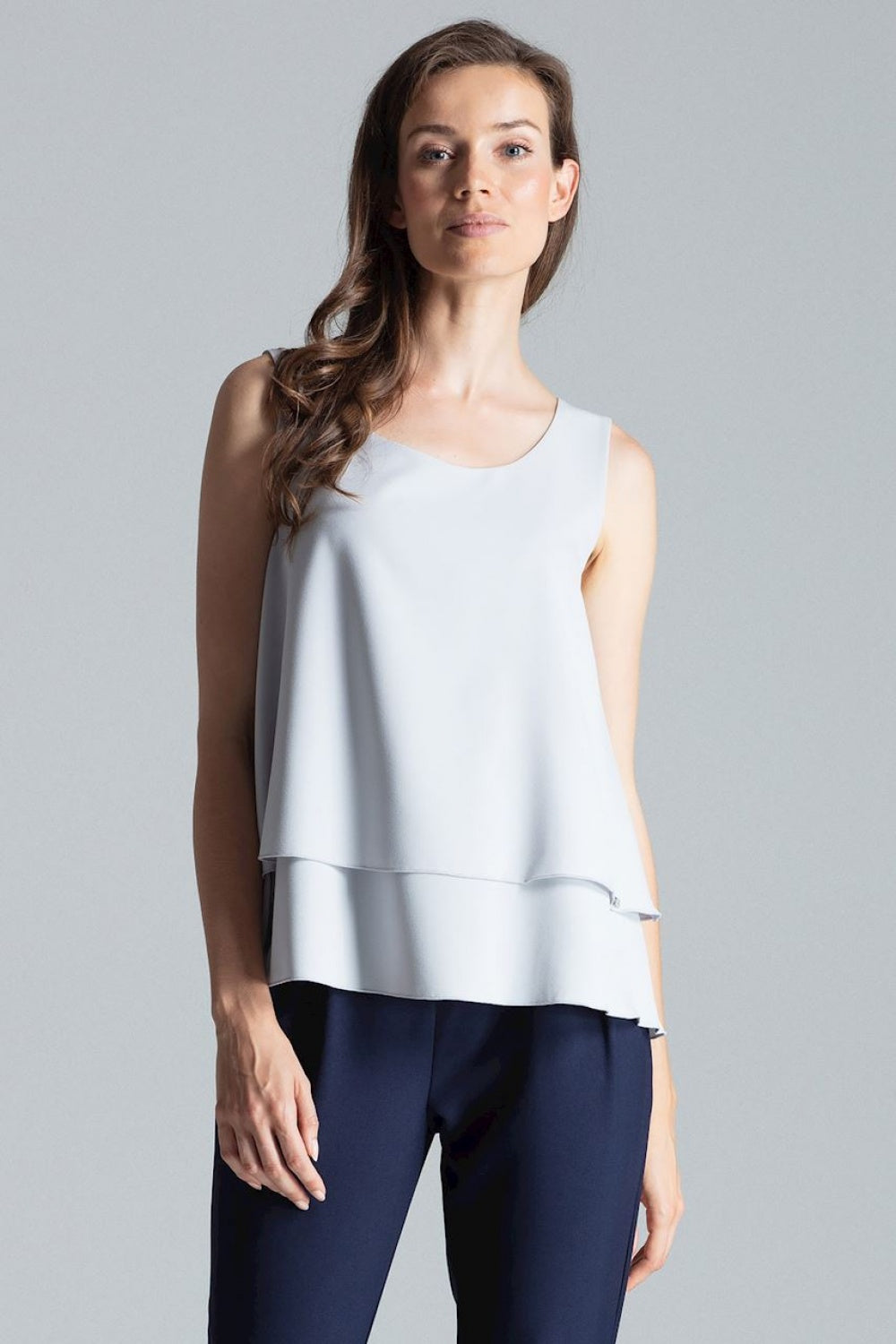 Figl Grey Flared Sleeveless Blouse