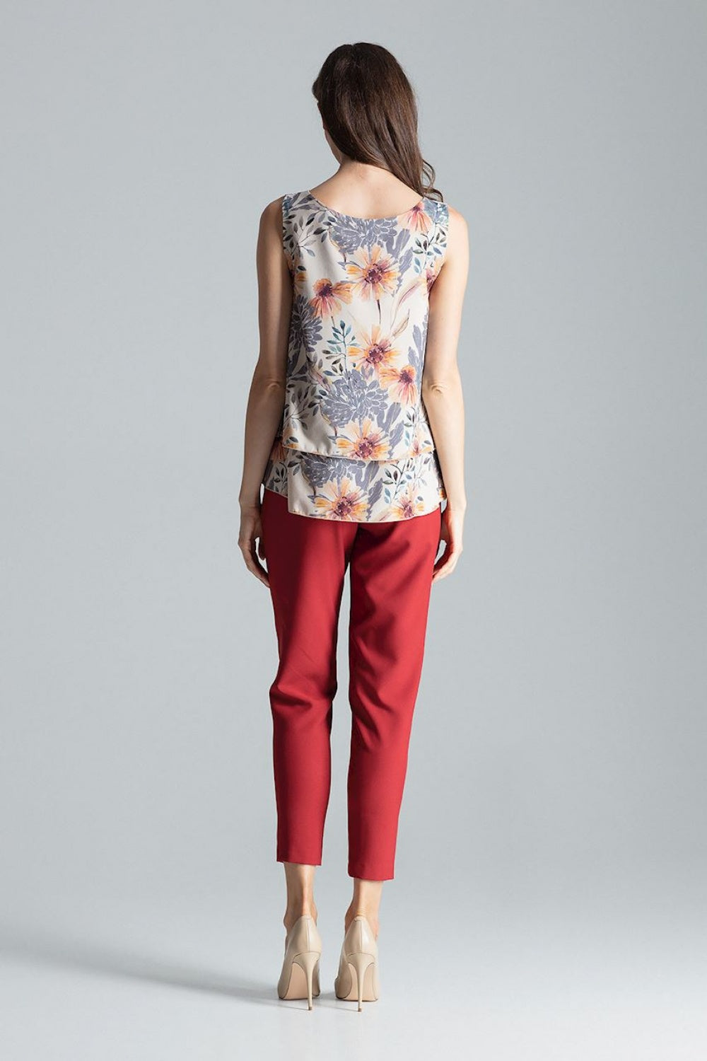 Figl Patterned Round Neck Flared Sleeveless Blouse - view 2