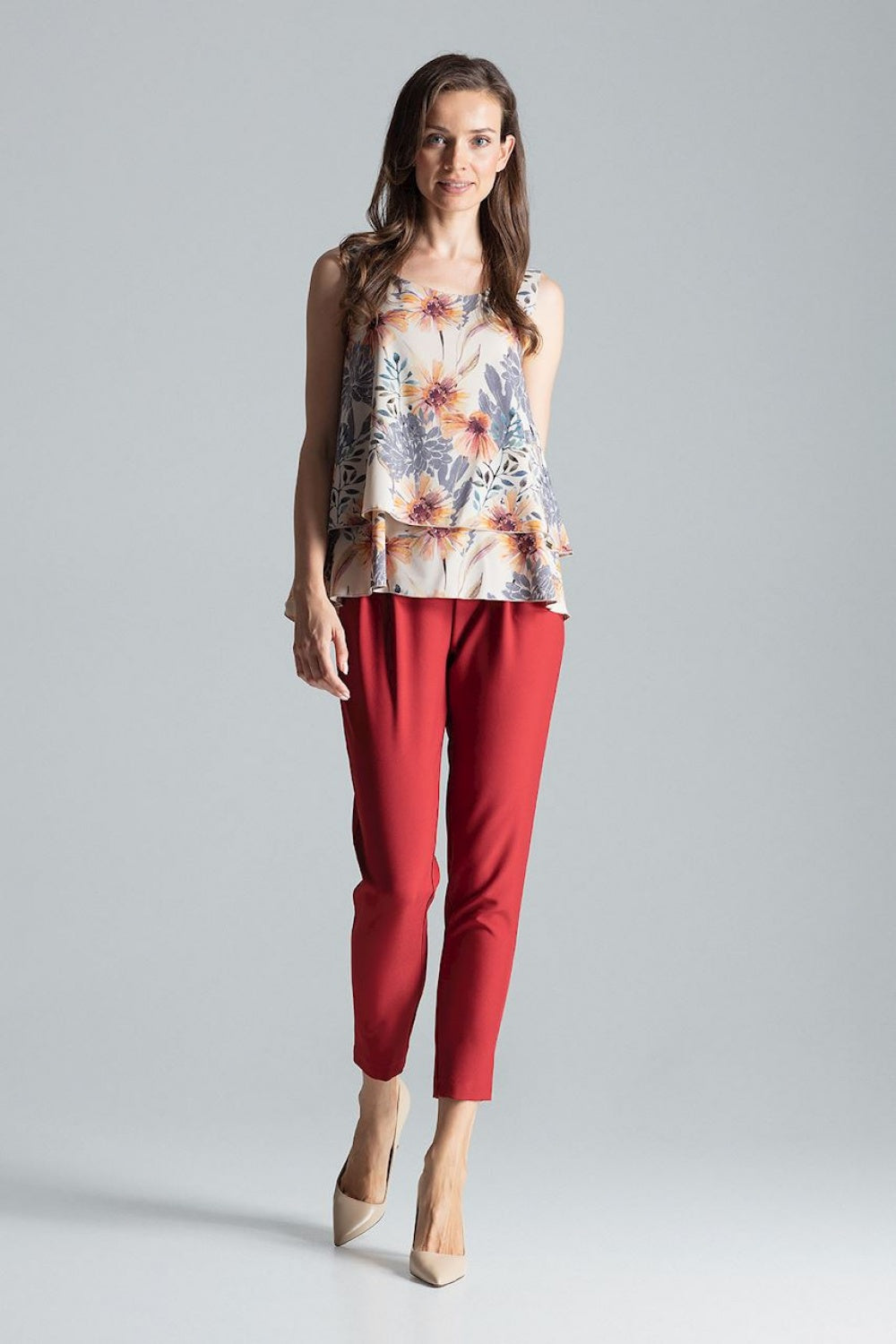 Figl Patterned Round Neck Flared Sleeveless Blouse - view 3