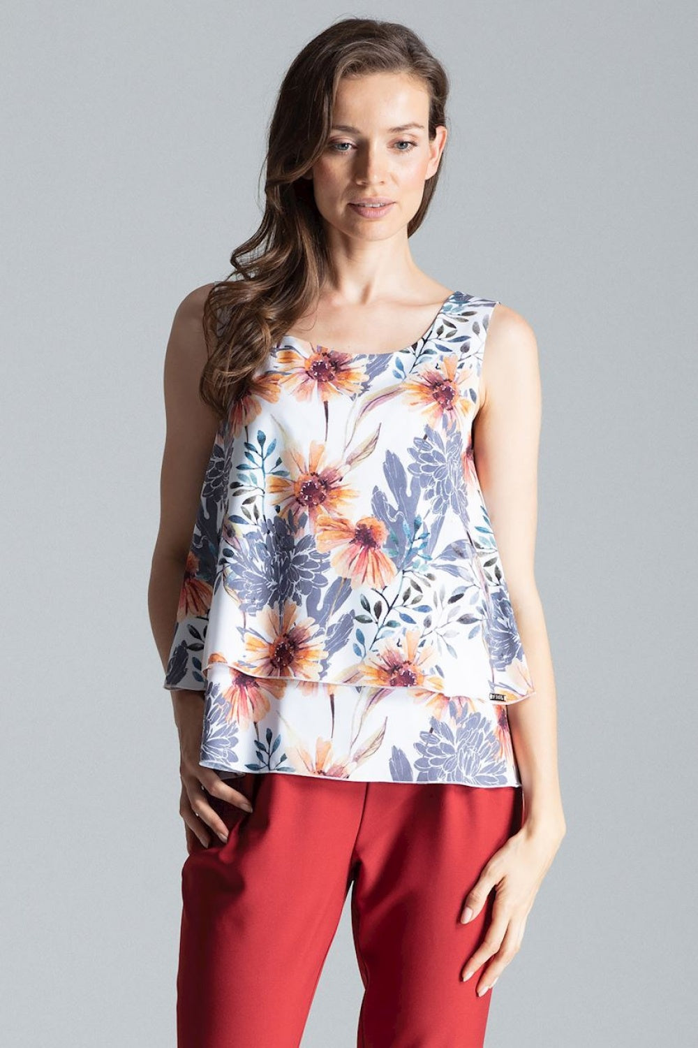 Figl Patterned Flared Sleeveless Blouse