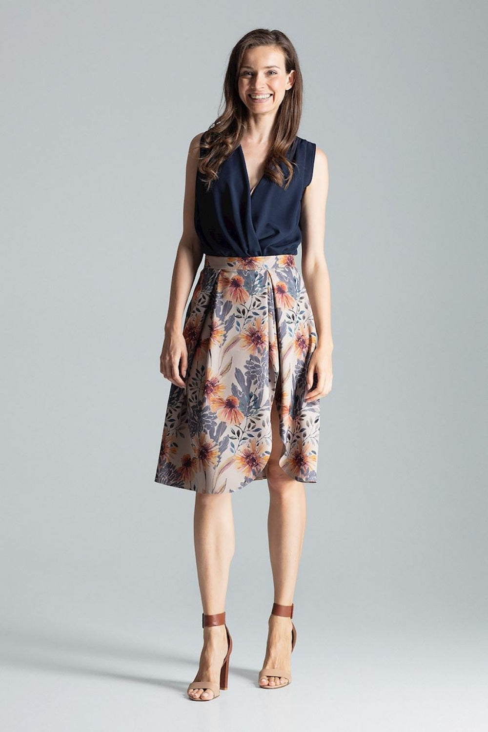 Figl Patterned Asymmetric Pleated Midi Skirt