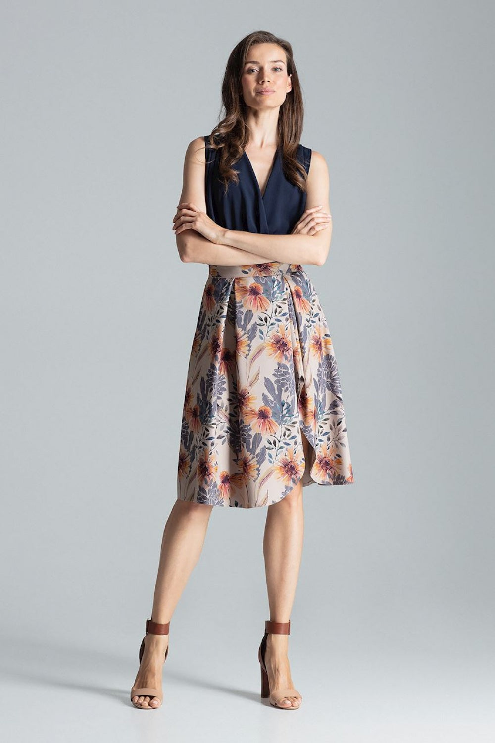Figl Patterned Asymmetric Pleated Midi Skirt - view 2