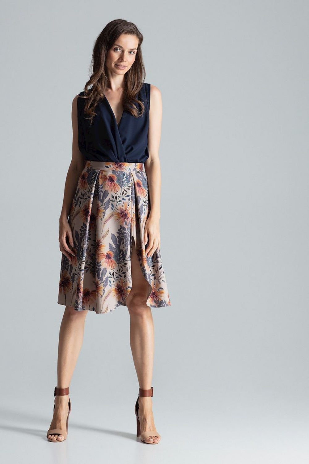 Figl Patterned Asymmetric Pleated Midi Skirt - view 4