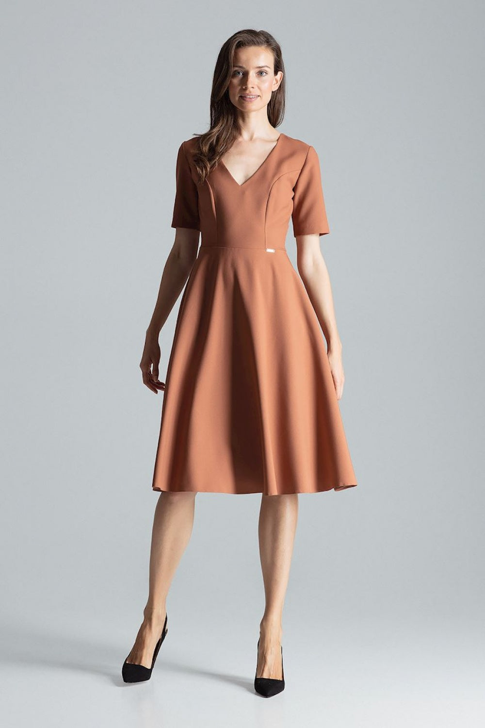 Figl Brown Midi Flared Dress