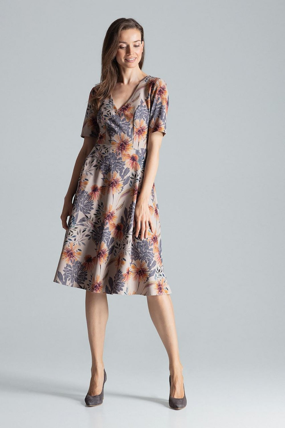 Figl Patterned Polyester Midi Flared Dress - view 2