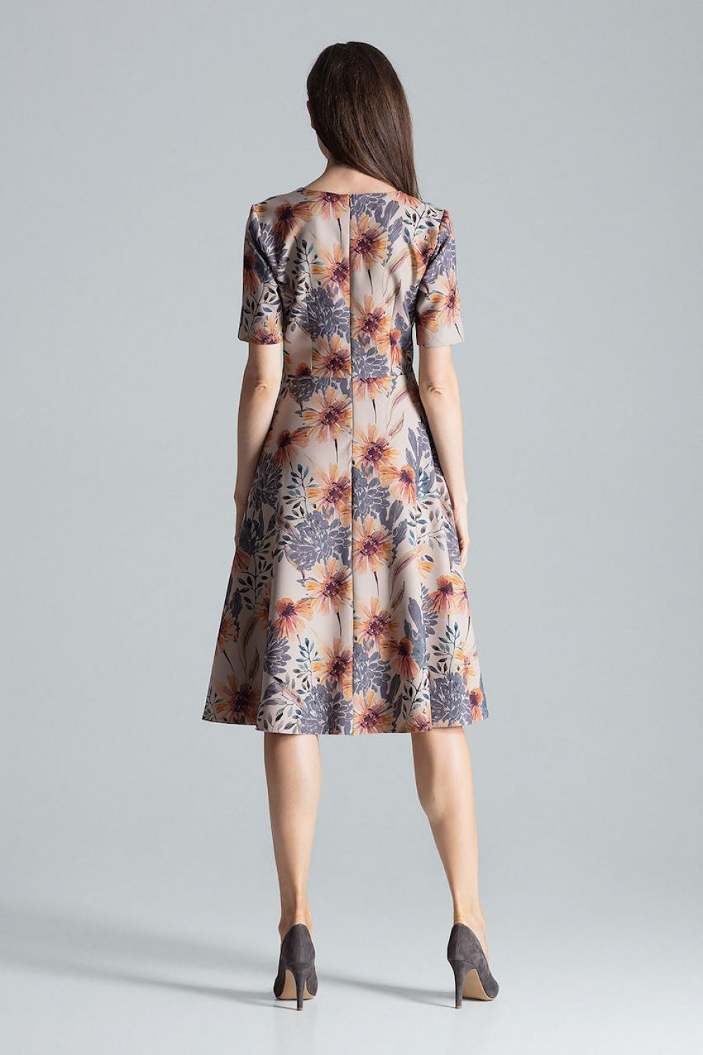 Figl Patterned Polyester Midi Flared Dress - view 3