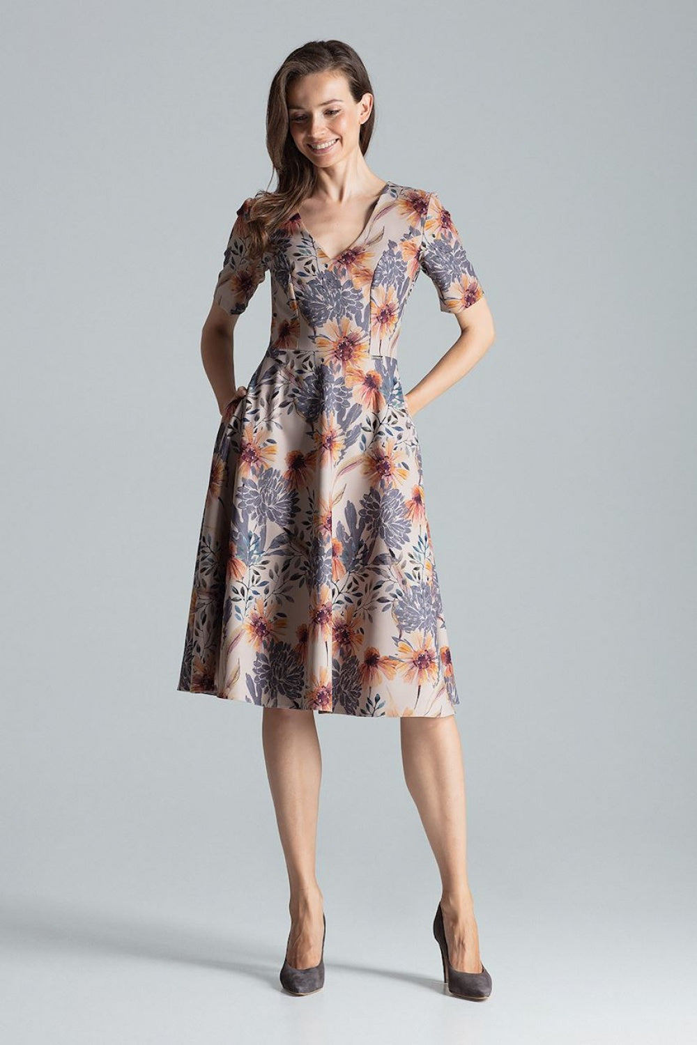 Figl Patterned Polyester Midi Flared Dress - view 4