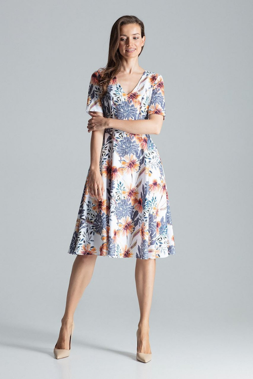 Figl Patterned Midi Flared Dress with Pockets - view 2