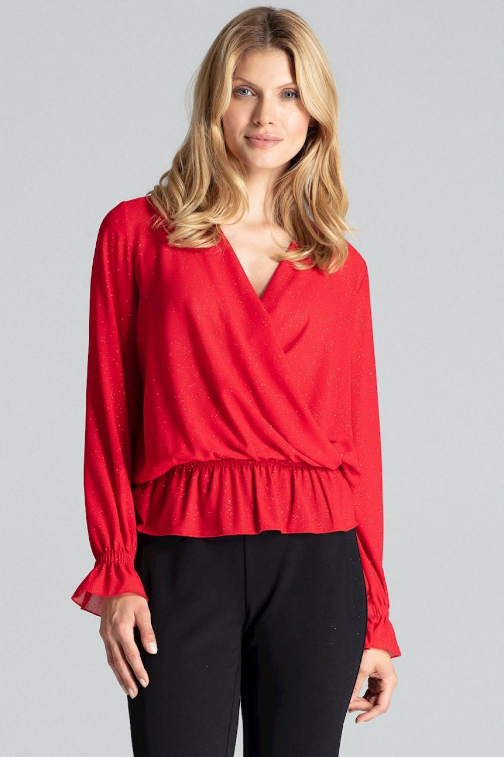 Figl Red Wrap Long Sleeve Blouse