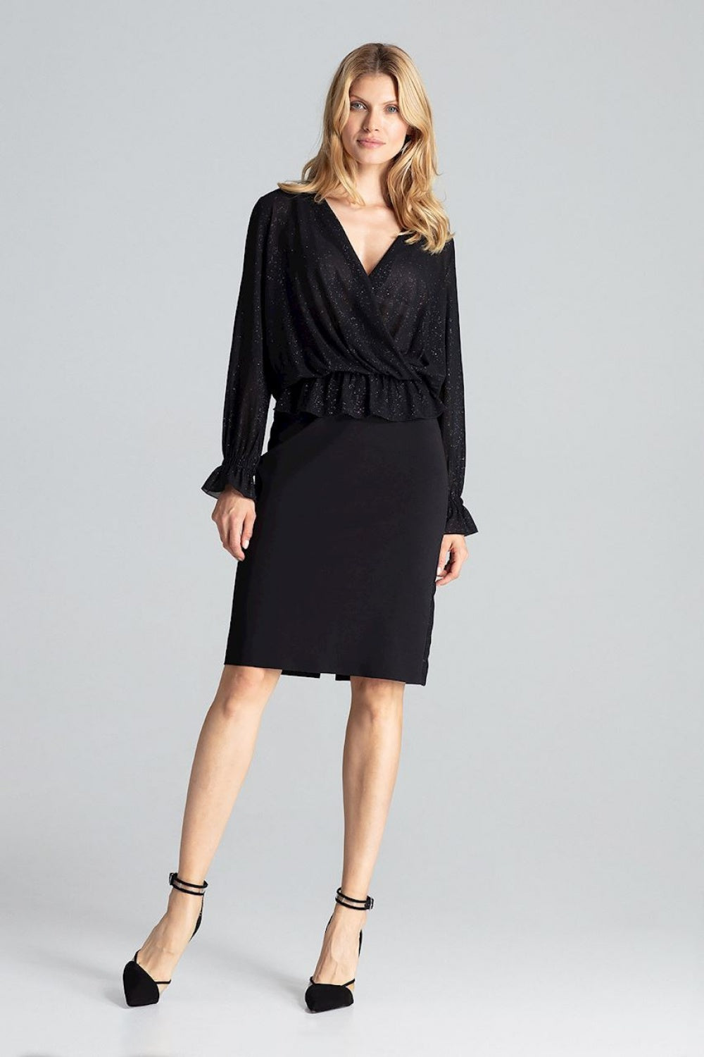 Figl Black Wrap Long Sleeve Blouse - view 2