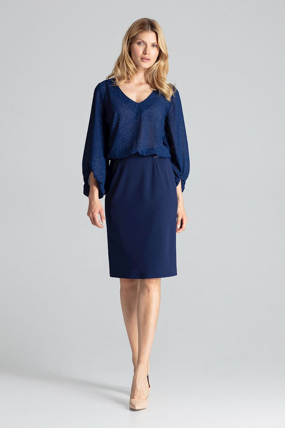 Figl Navy Polyester Midi Skirt