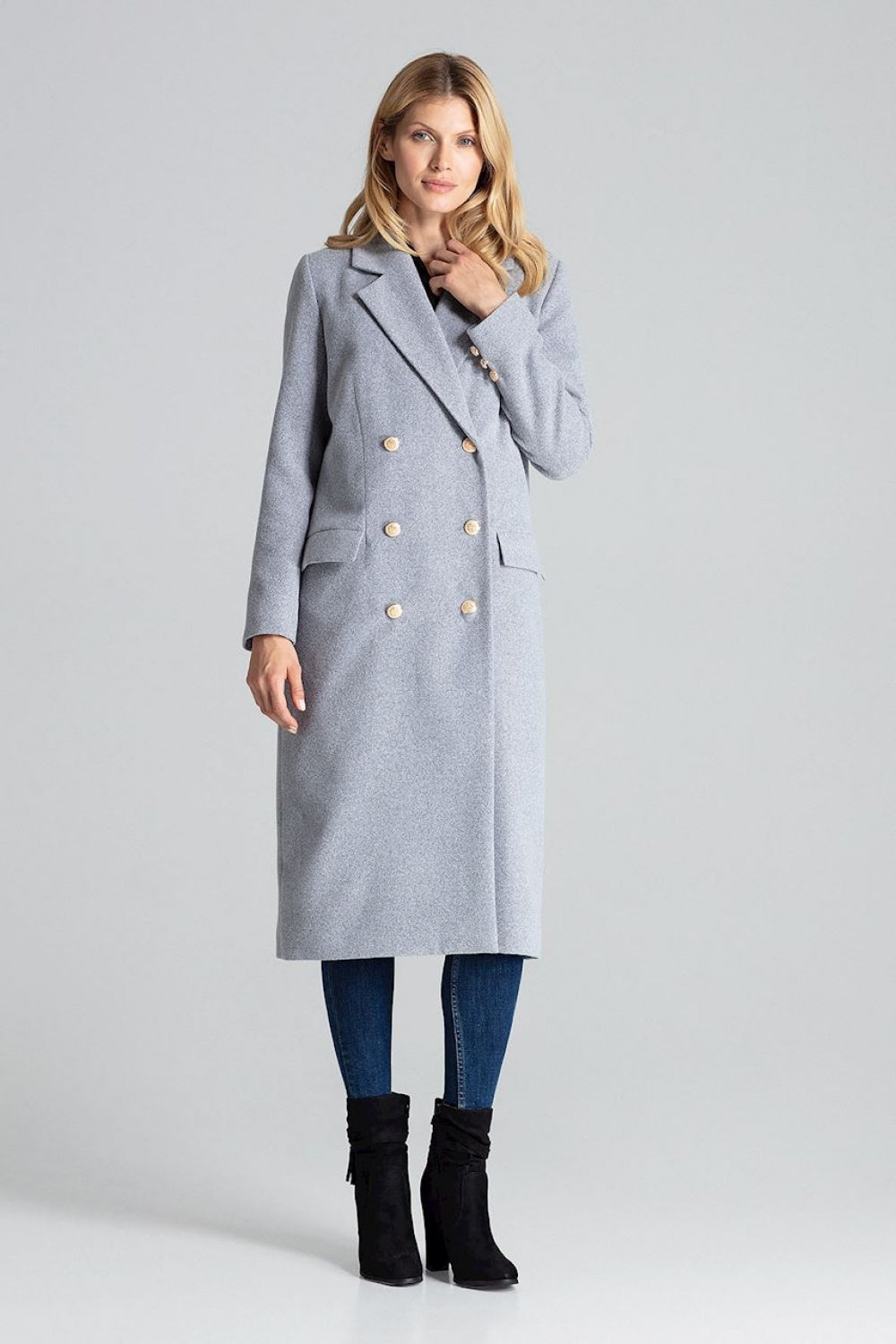 Figl Grey Collared Polyester Coat