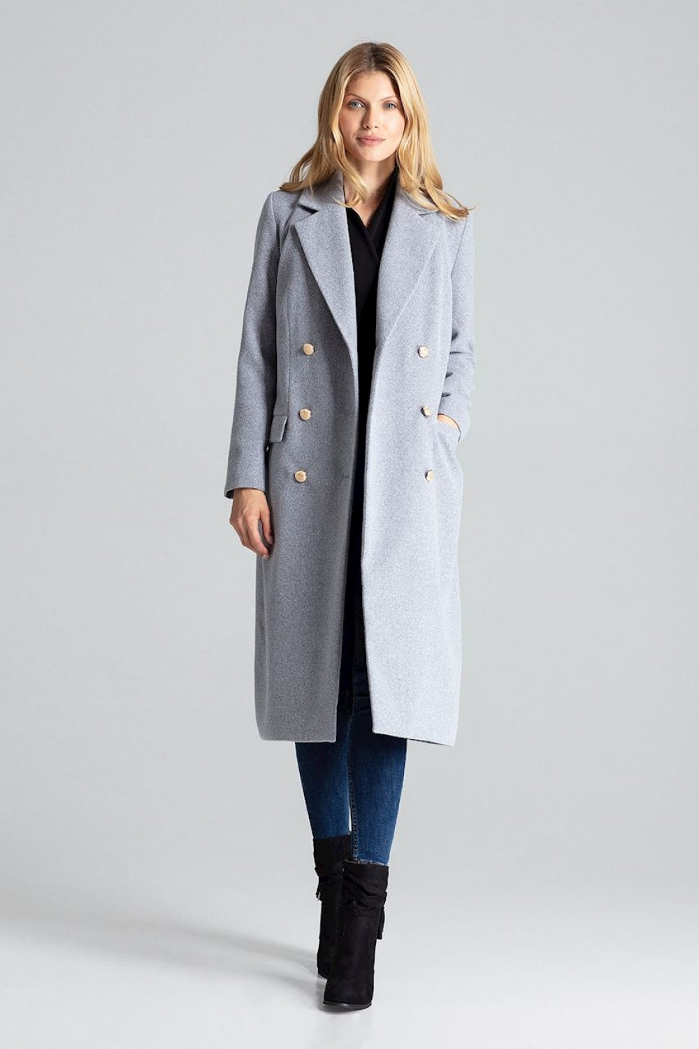 Figl Grey Collared Polyester Coat - view 2