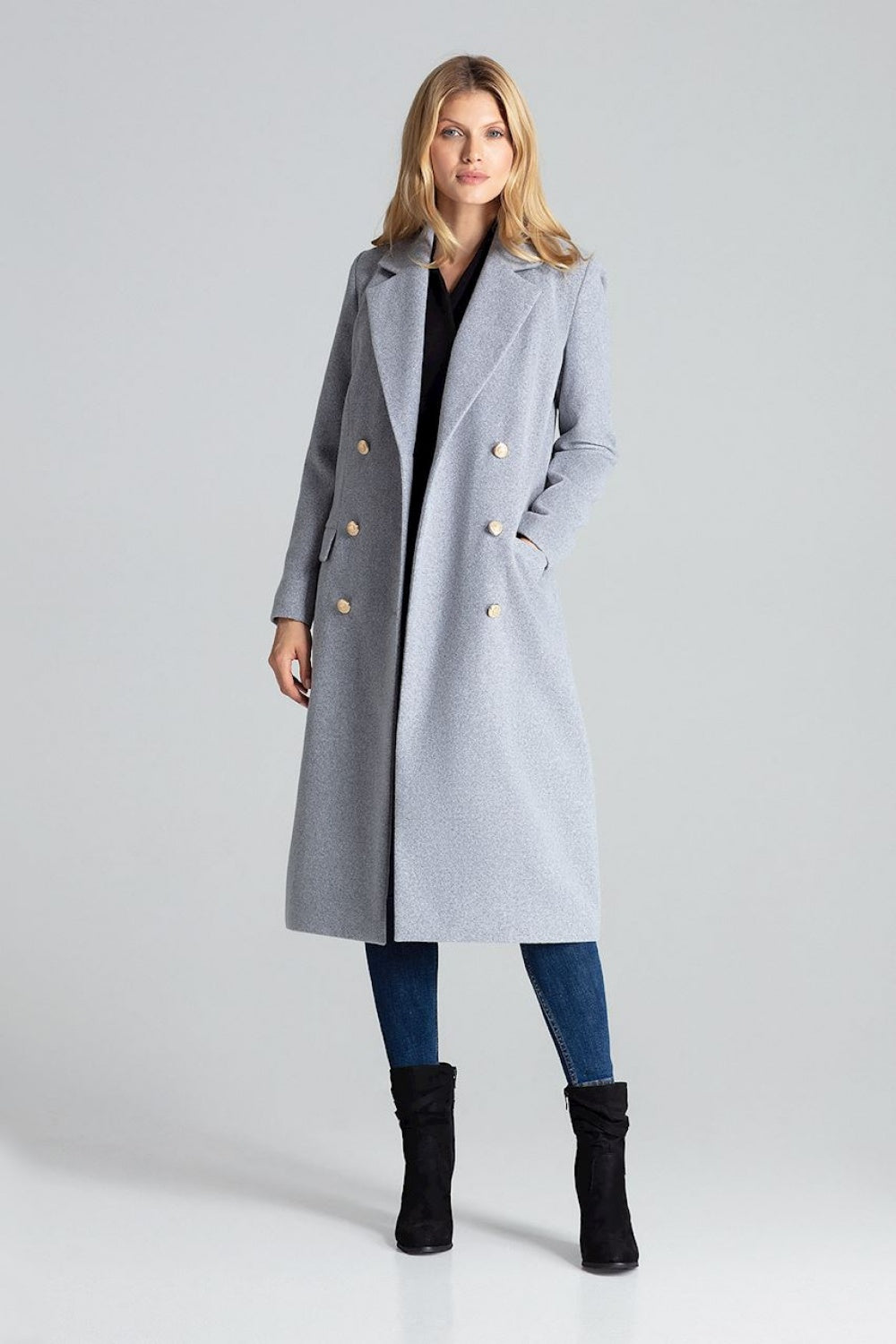 Figl Grey Collared Polyester Coat - view 4