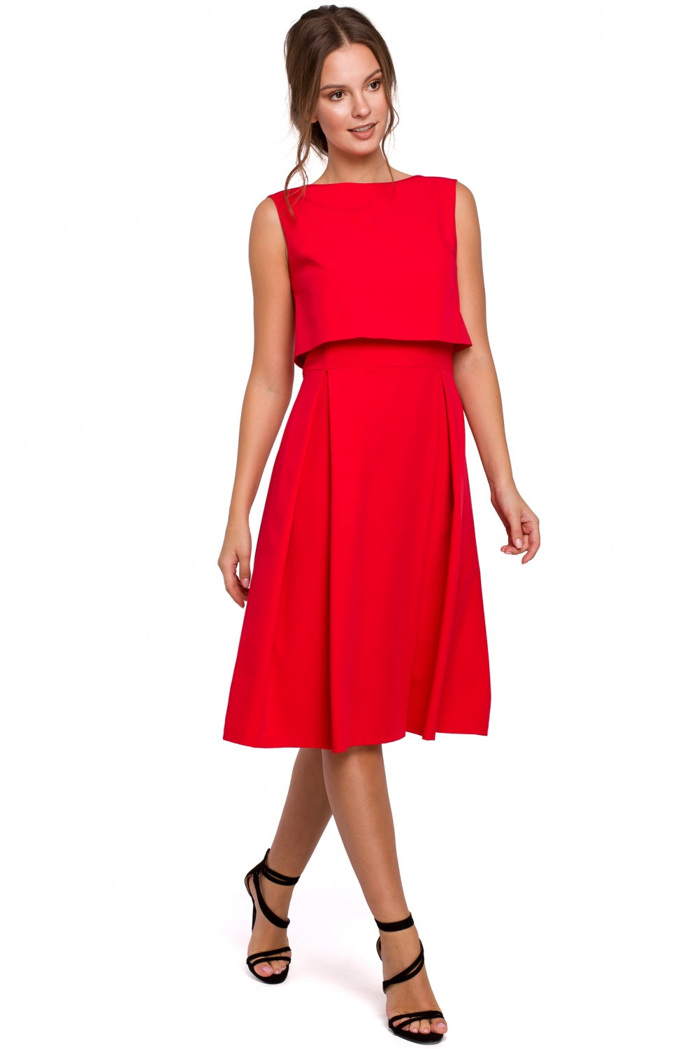 Makover Red Pleated Evening Dress