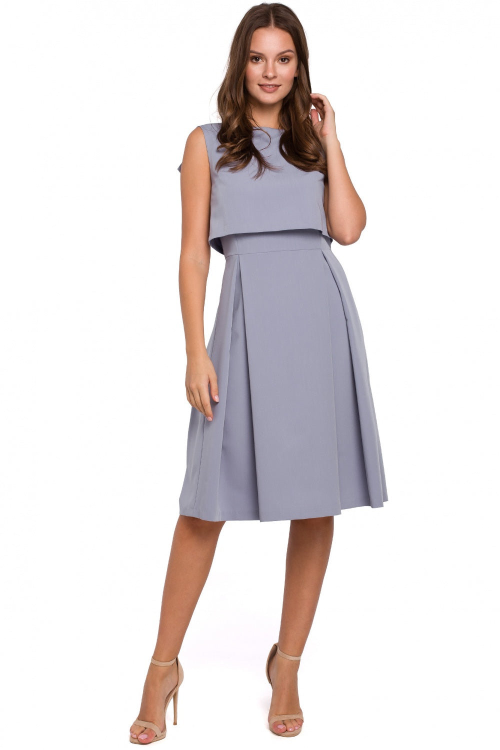 Makover Dove Grey Pleated Evening Dress