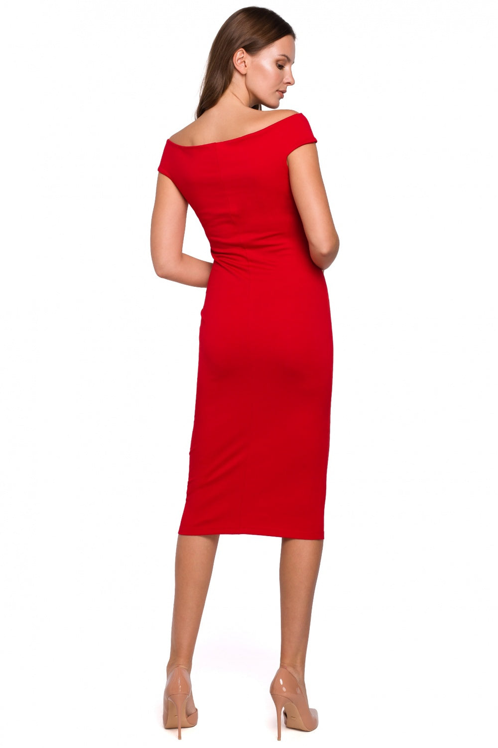 Makover Red Midi Knitted Evening Dress - view 2