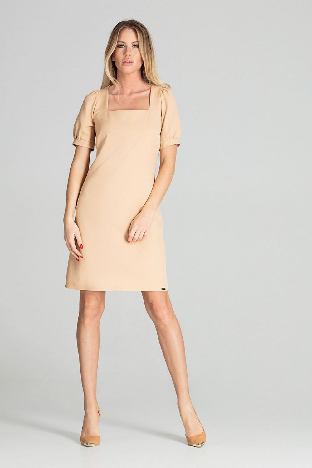 Figl Beige Square Neck Midi Dress