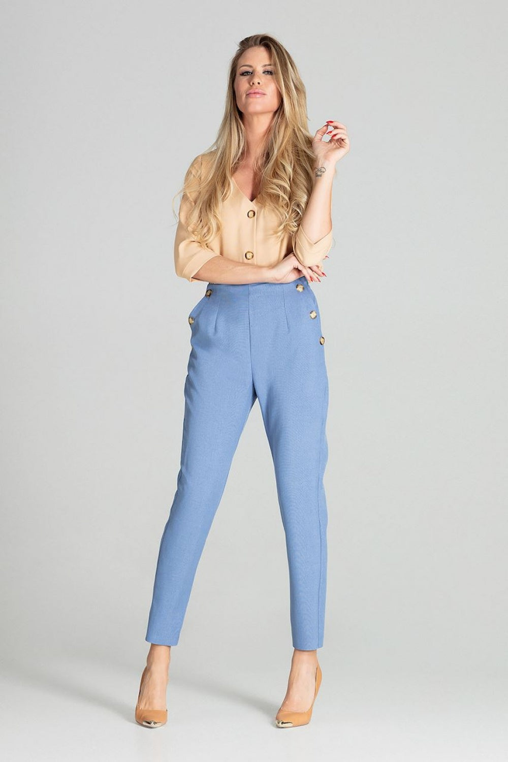 Figl Blue Polyester Trousers with Pockets