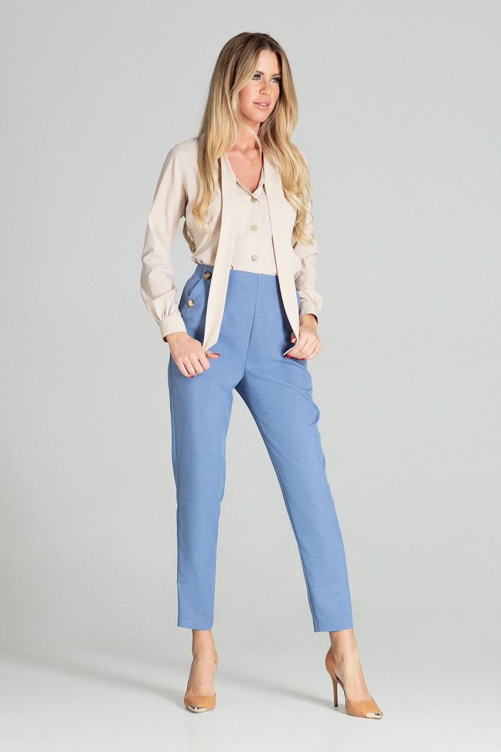 Figl Blue Polyester Trousers with Pockets - view 2