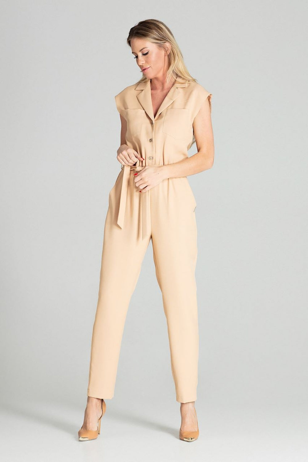 Figl Beige Sleeveless Jumpsuit