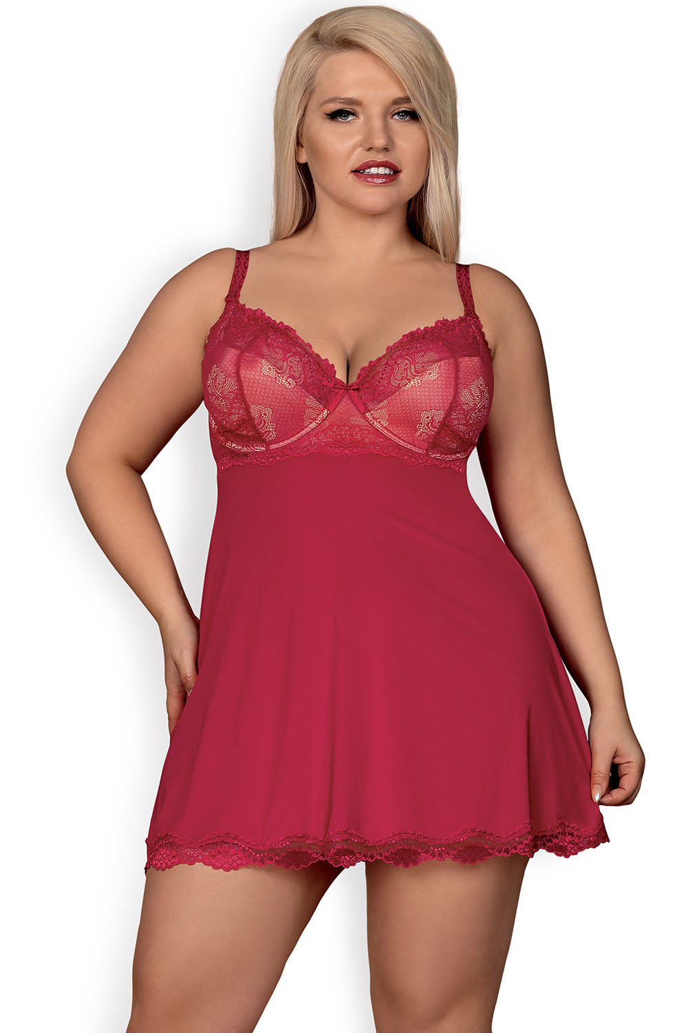 Obsessive Rosalyne Babydoll Red Lace Padded Sexy Lingerie Set - view 2