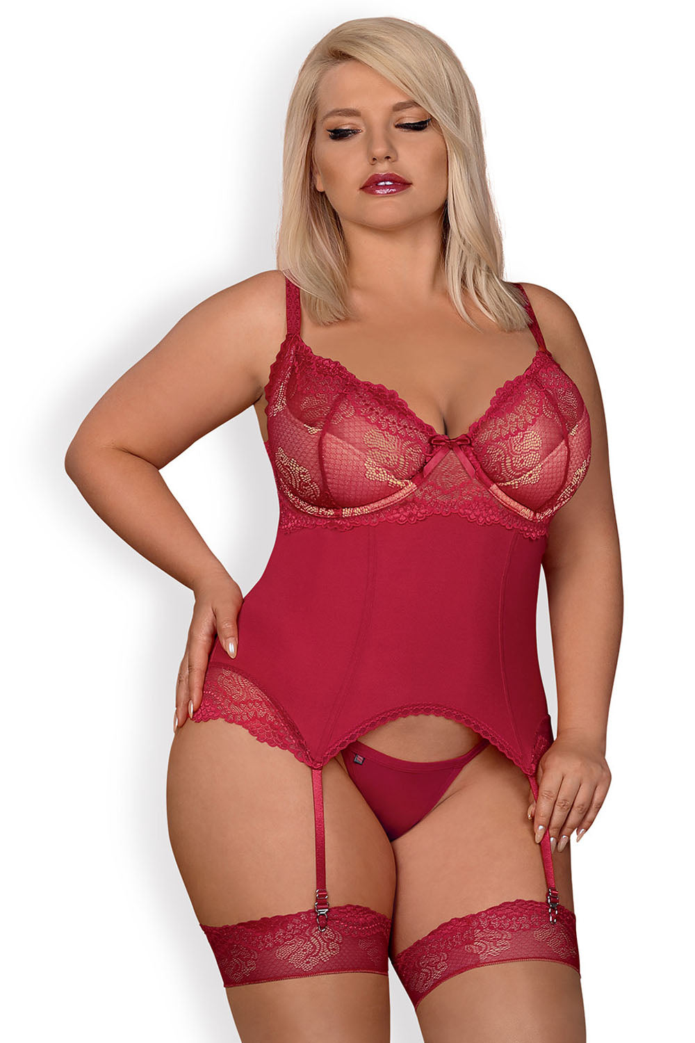 Obsessive Gorset Rosalyne Red Padded Underwired Sexy Lingerie Set - view 2