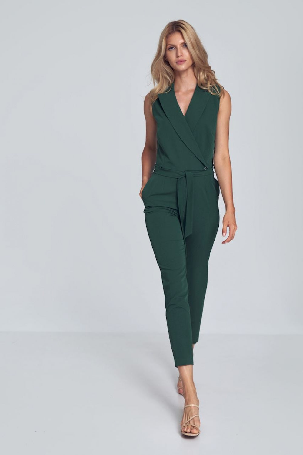 Figl Green V-Neck Sleeveless Jumpsuit