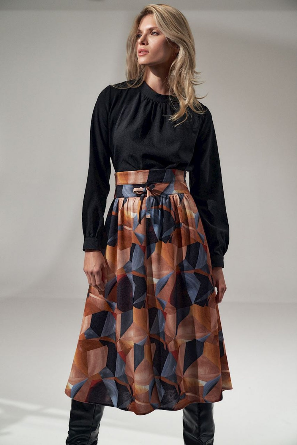 Figl Black Collared Pleated Blouse