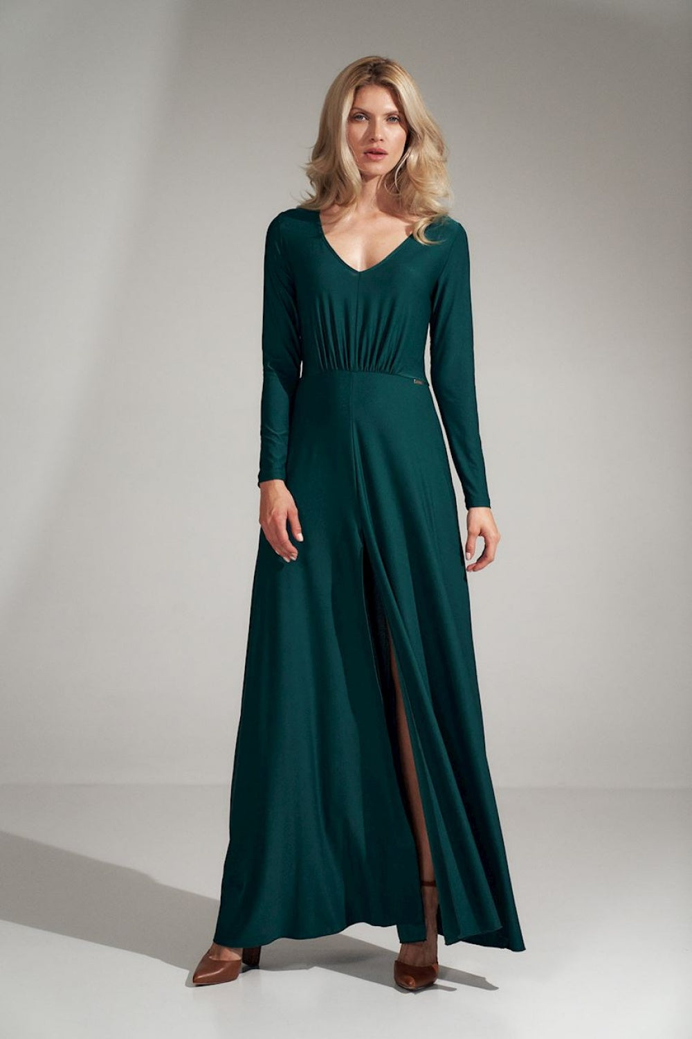 Figl Green Pleated V-Neck Dress - view 2