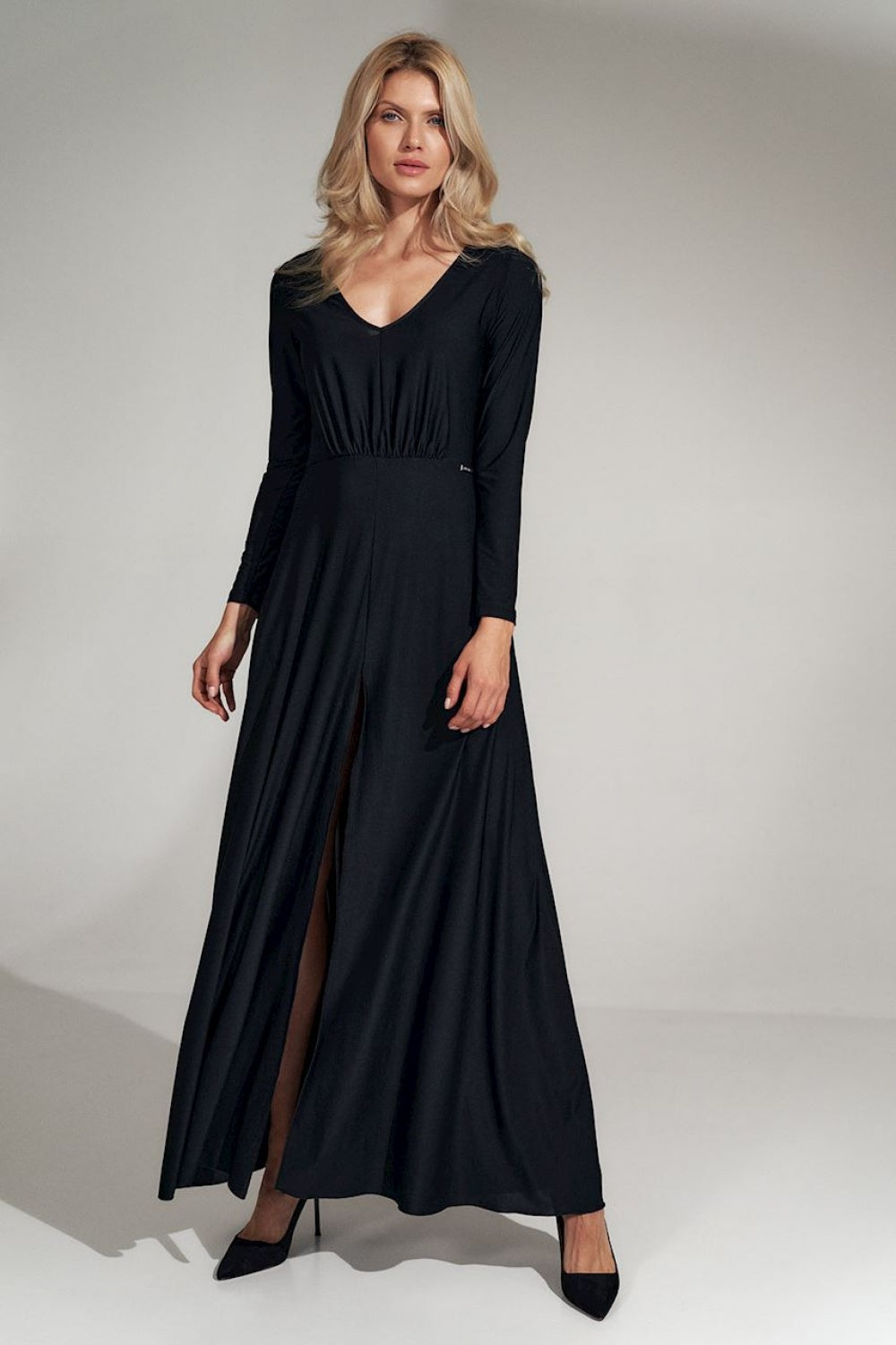 Figl Black Flared V-Neck Dress