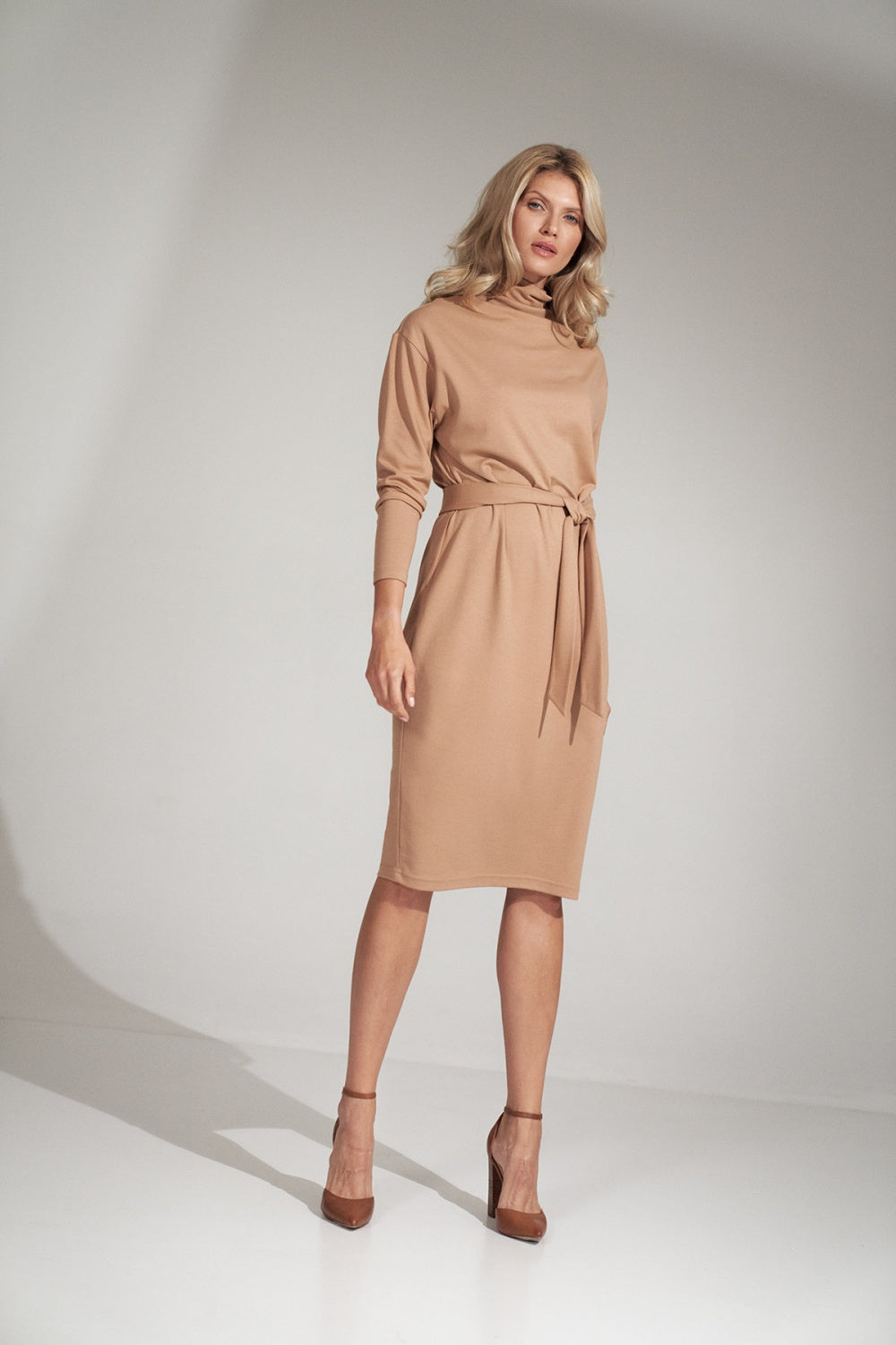 Figl Beige Roll Neck Midi Long Sleeve Dress - view 2