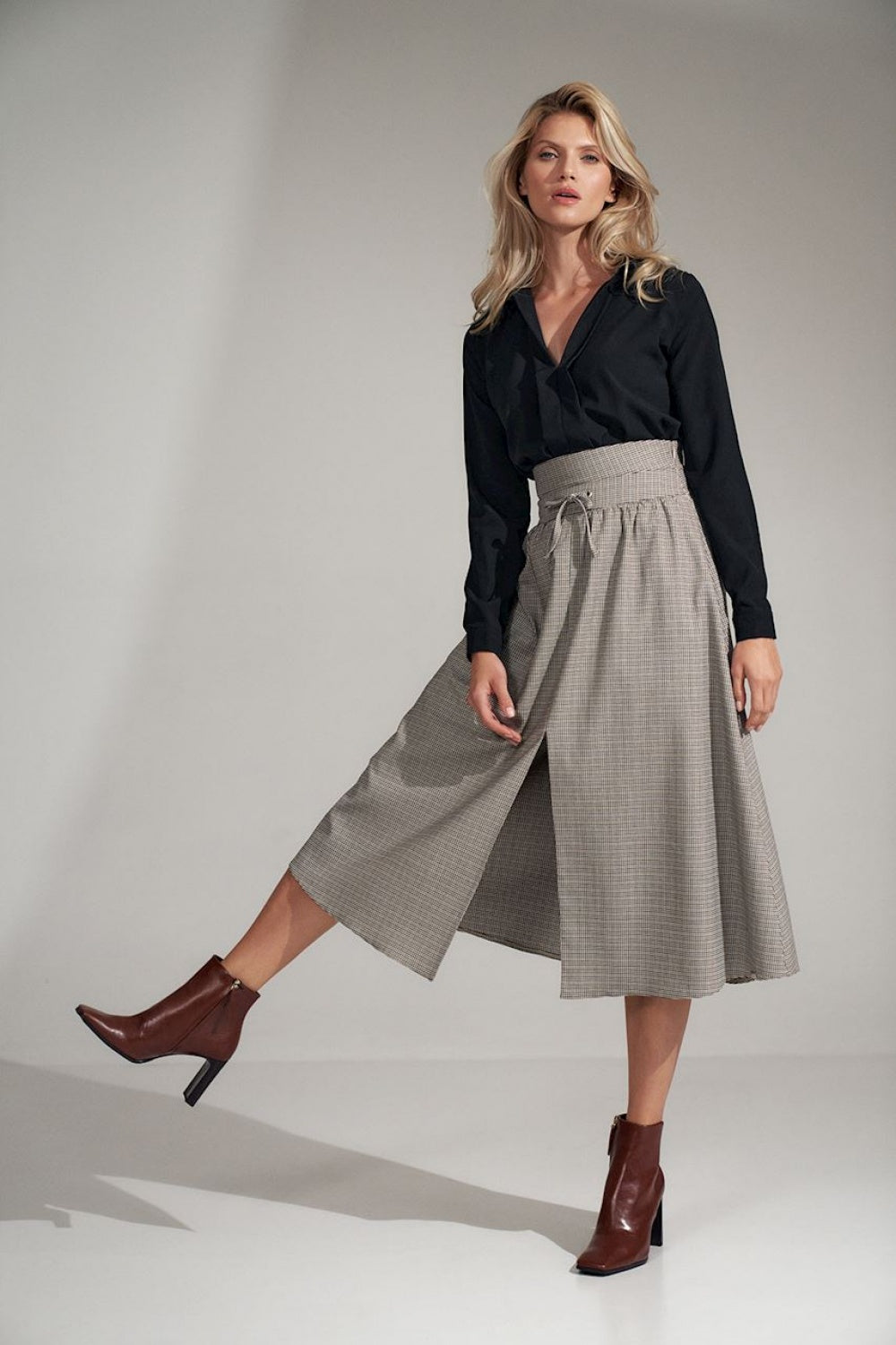 Figl Patterned Pleated High Waisted Skirt - view 2