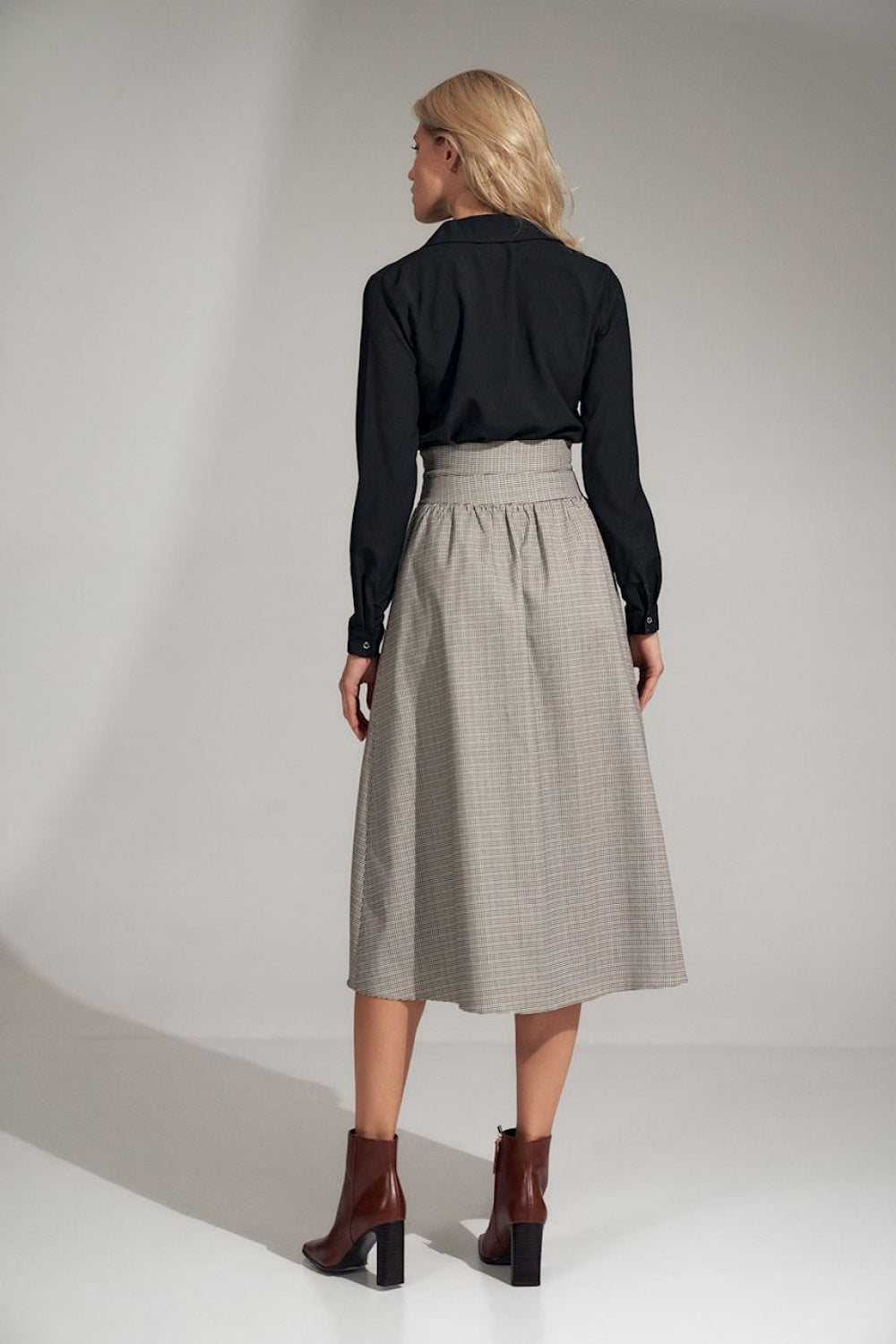 Figl Patterned Pleated High Waisted Skirt - view 3
