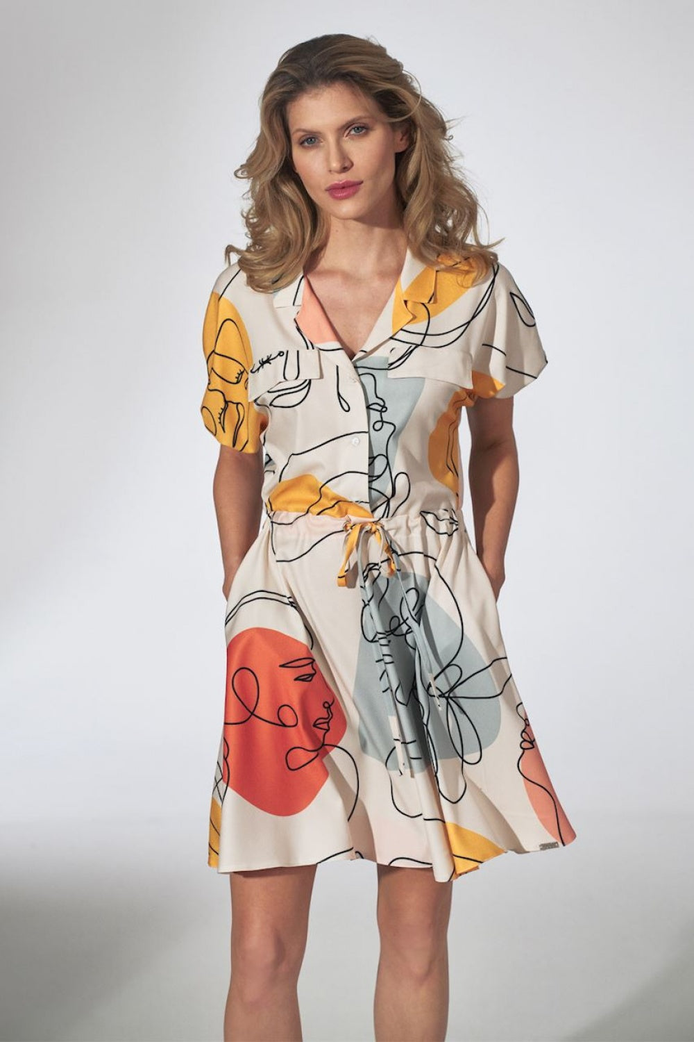 Figl Patterned Collared Mini Flared Dress