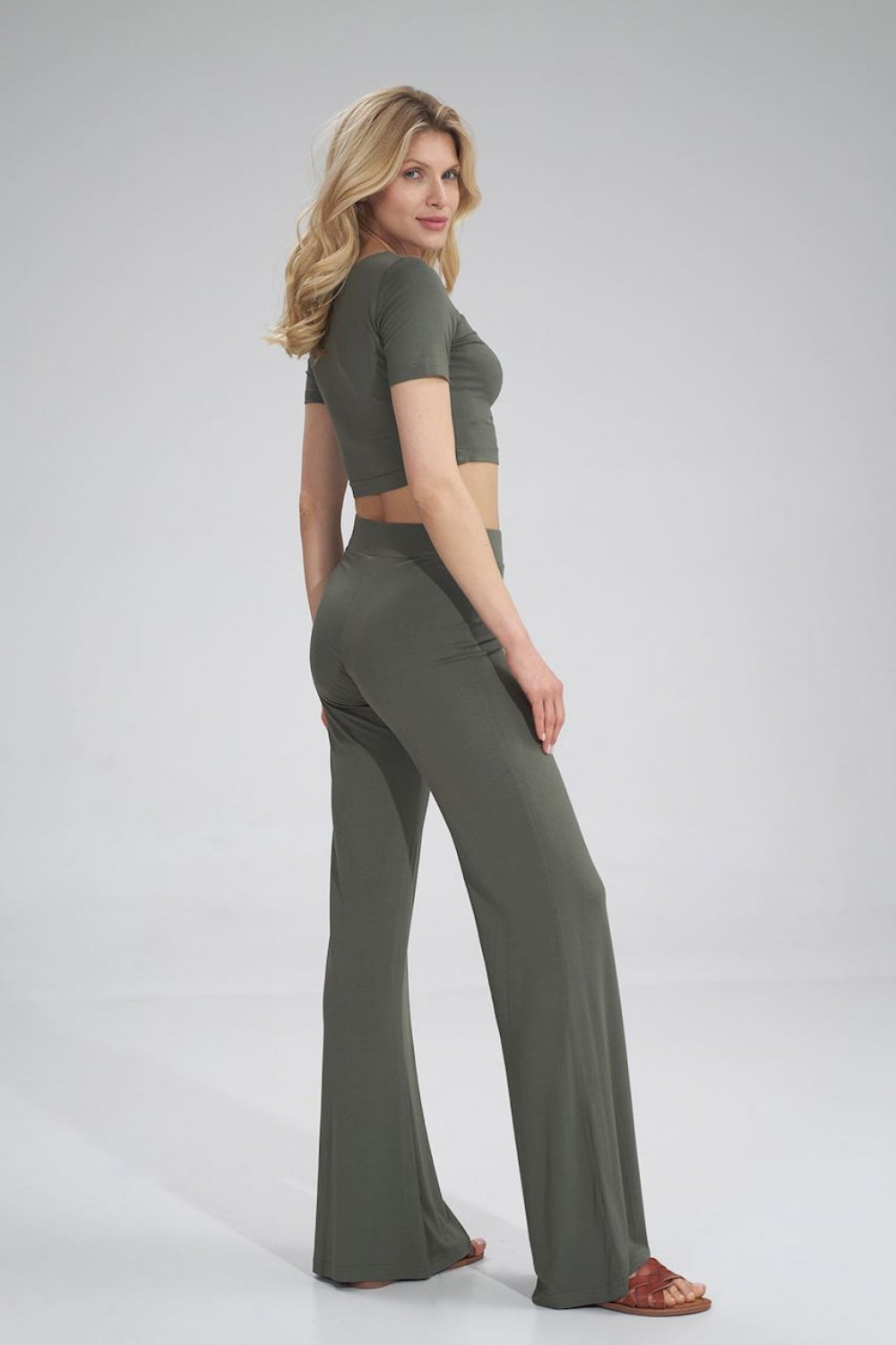 Figl Olive Cropped Short Sleeve Blouse - view 3