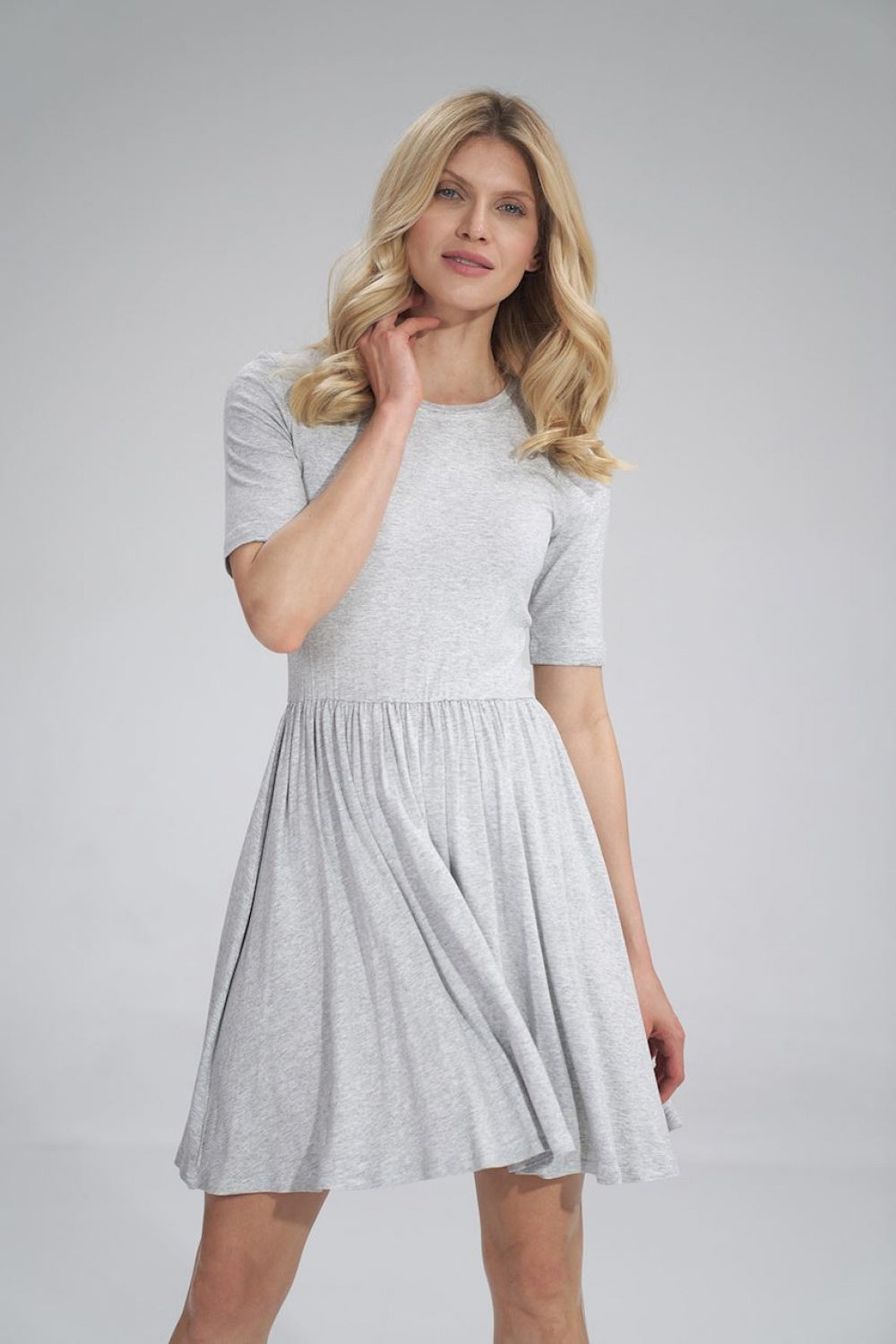 Figl Grey Marl Flared Short Sleeve Dress