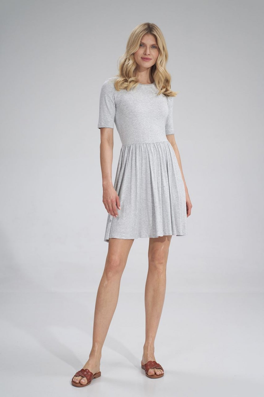 Figl Grey Marl Flared Short Sleeve Dress - view 2