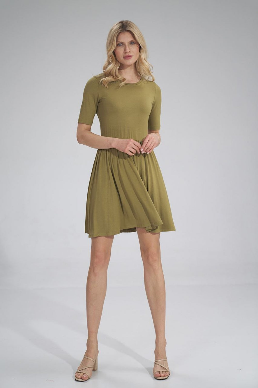 Figl Light Olive Flared Short Sleeve Dress - view 2
