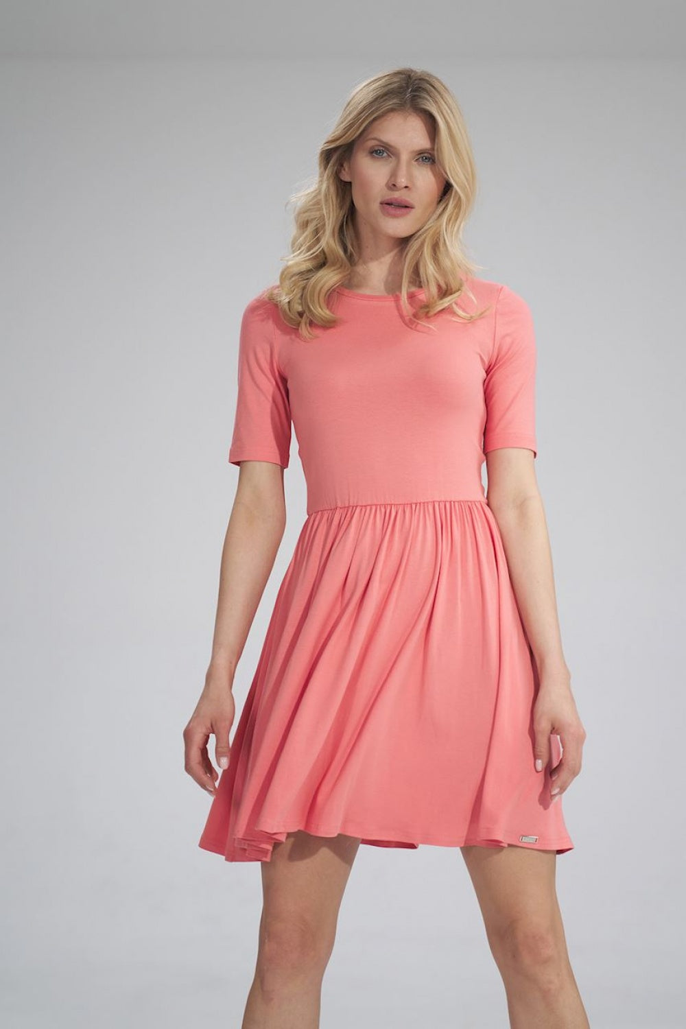Figl Coral Flared Short Sleeve Dress