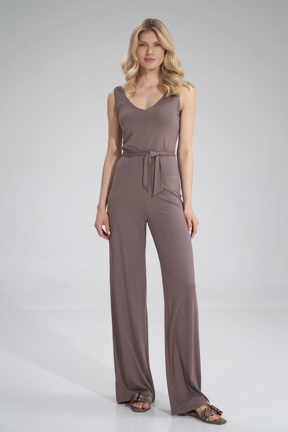Figl Brown Wide Leg Sleeveless Jumpsuit