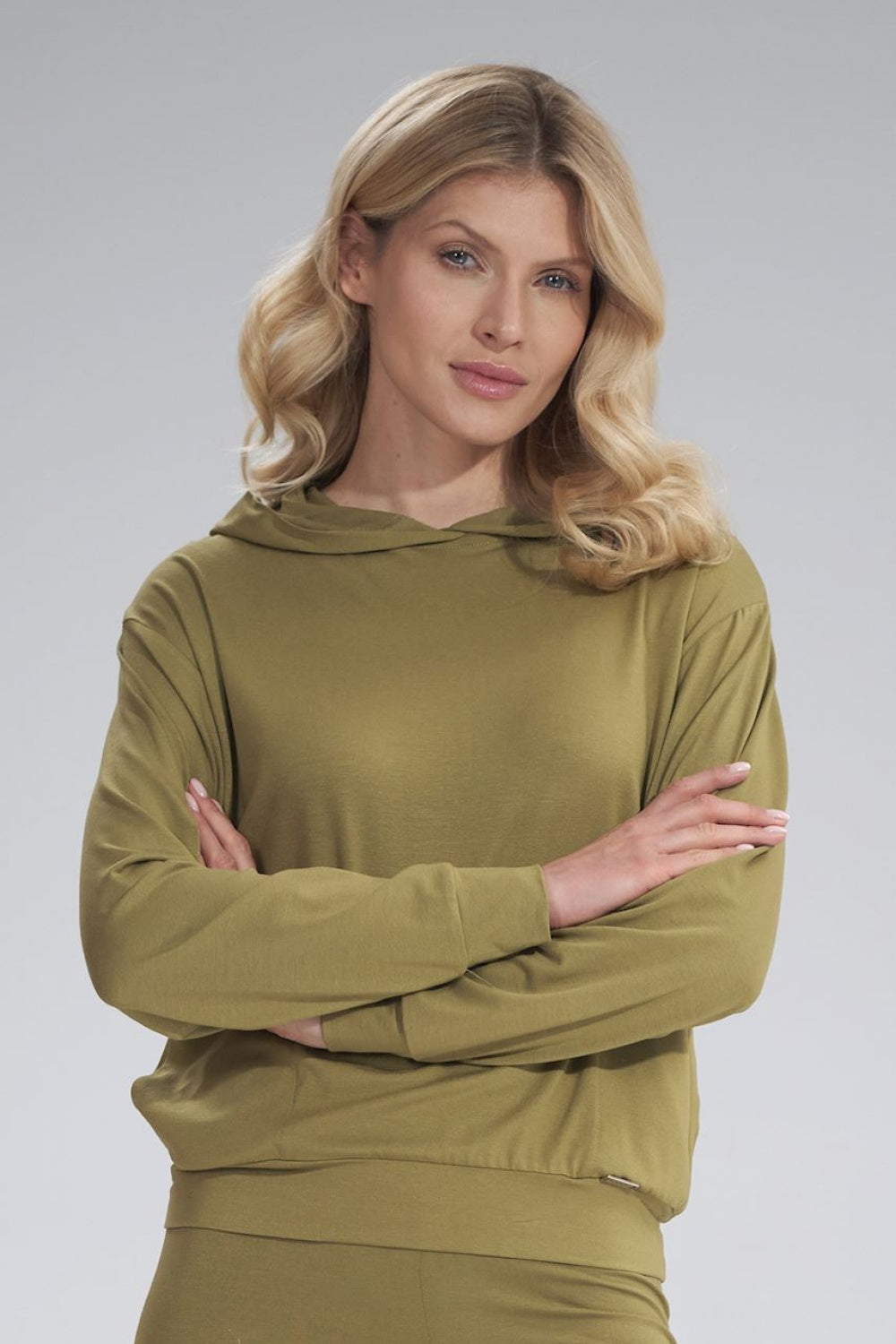 Figl Light Olive Hooded Long Sleeve Sweatshirt