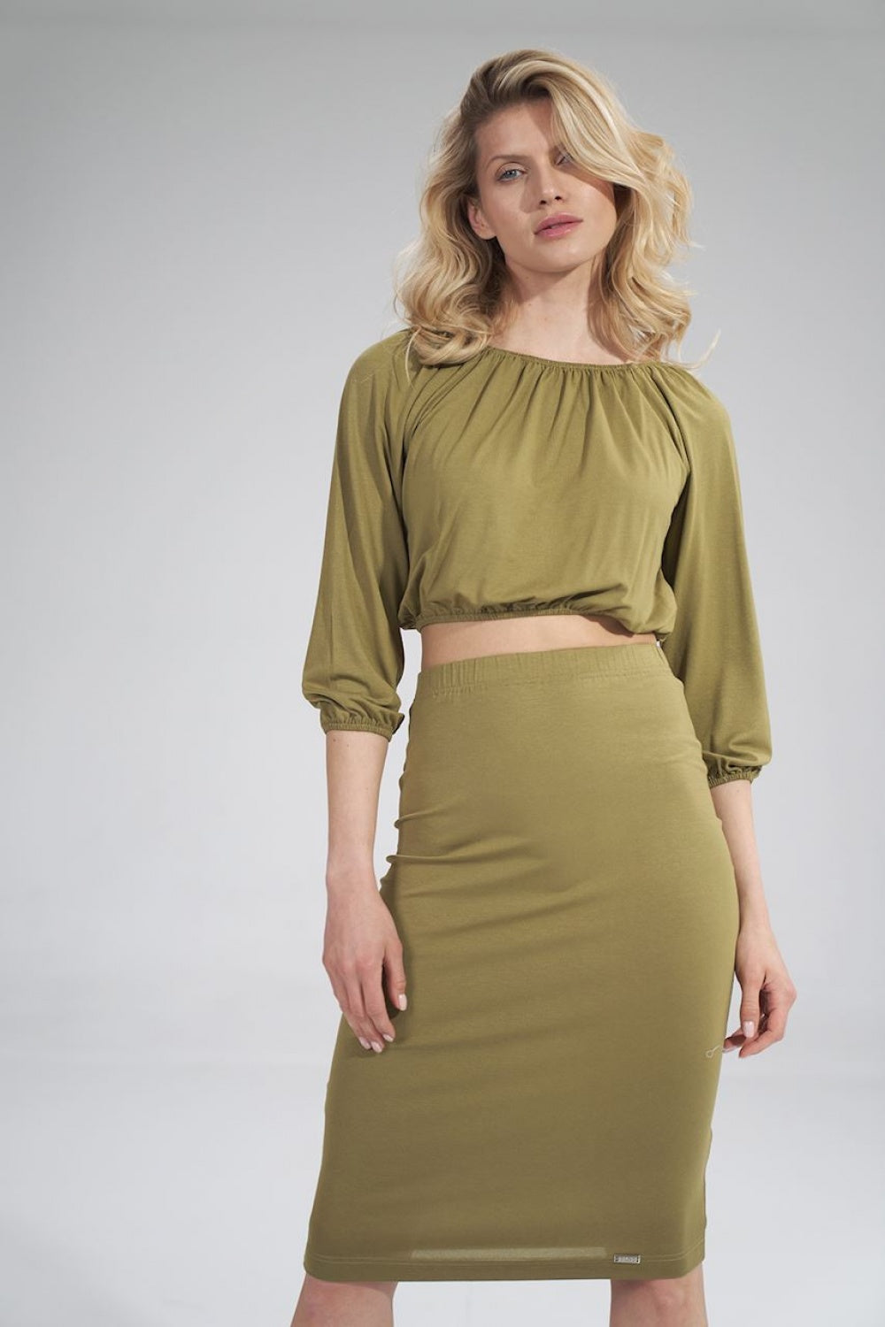 Figl Light Olive Pleated Blouse