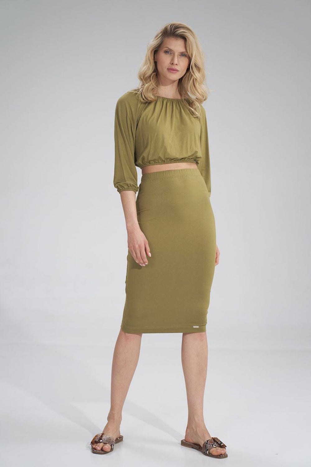 Figl Light Olive Pleated Blouse - view 2
