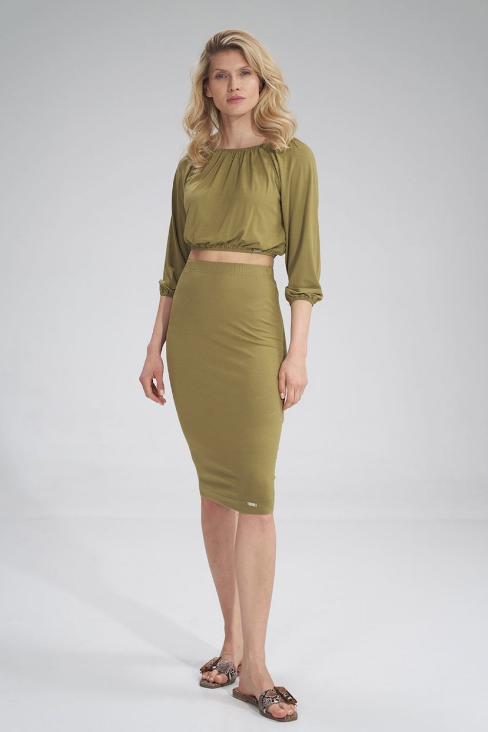 Figl Light Olive Pleated Blouse - view 4
