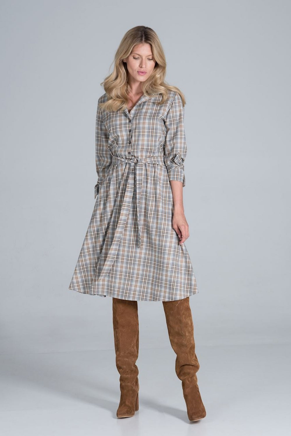 Figl Patterned Midi Flared V-Neck Dress