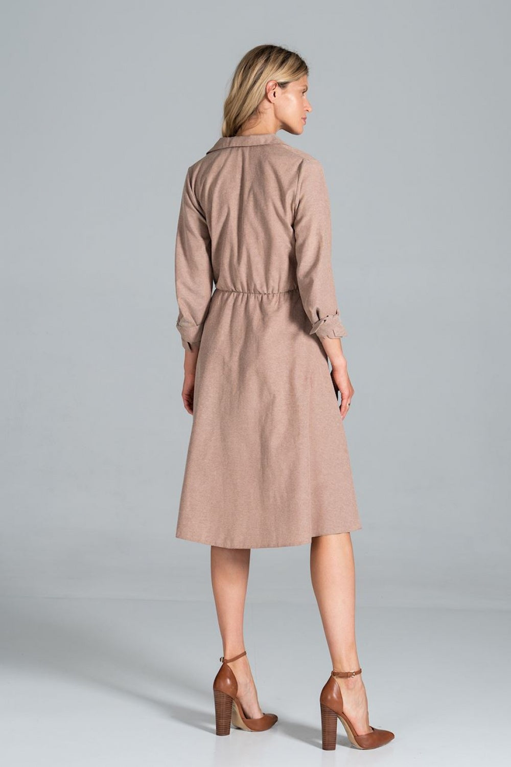Figl Beige Midi Flared V-Neck Dress - view 3