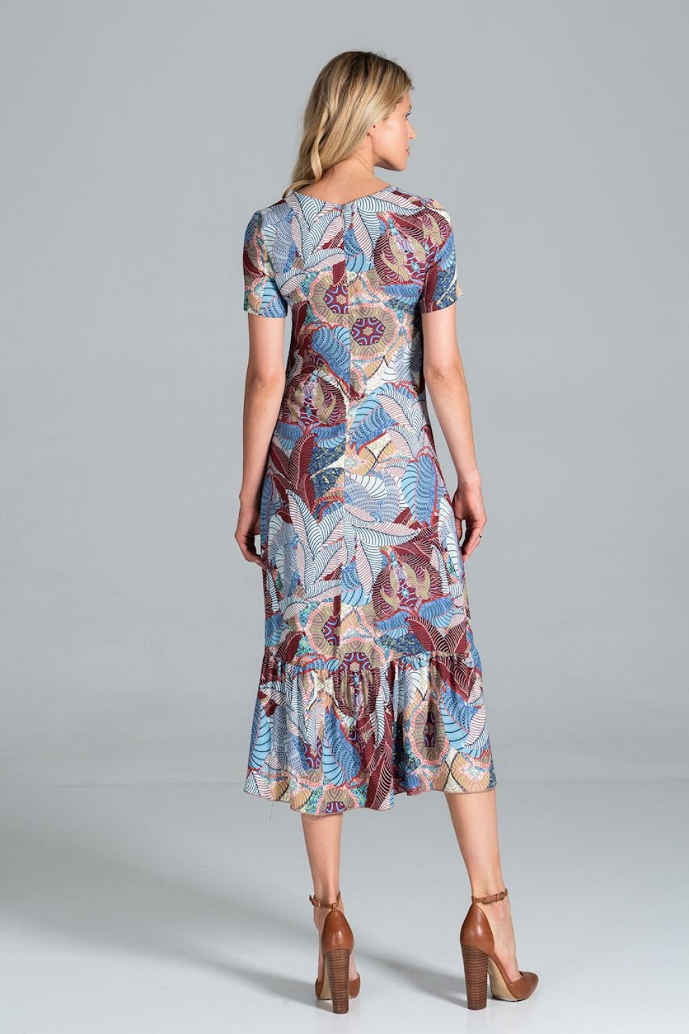 Figl Patterned Midi Flared Short Sleeve Dress - view 3