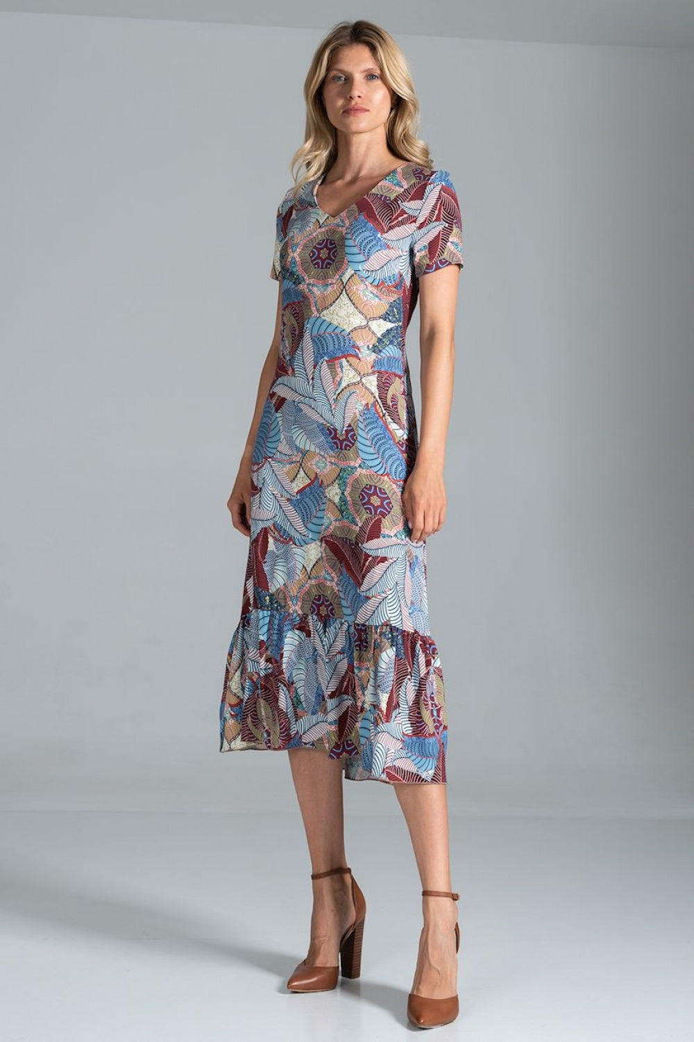 Figl Patterned Midi Flared Short Sleeve Dress - view 4